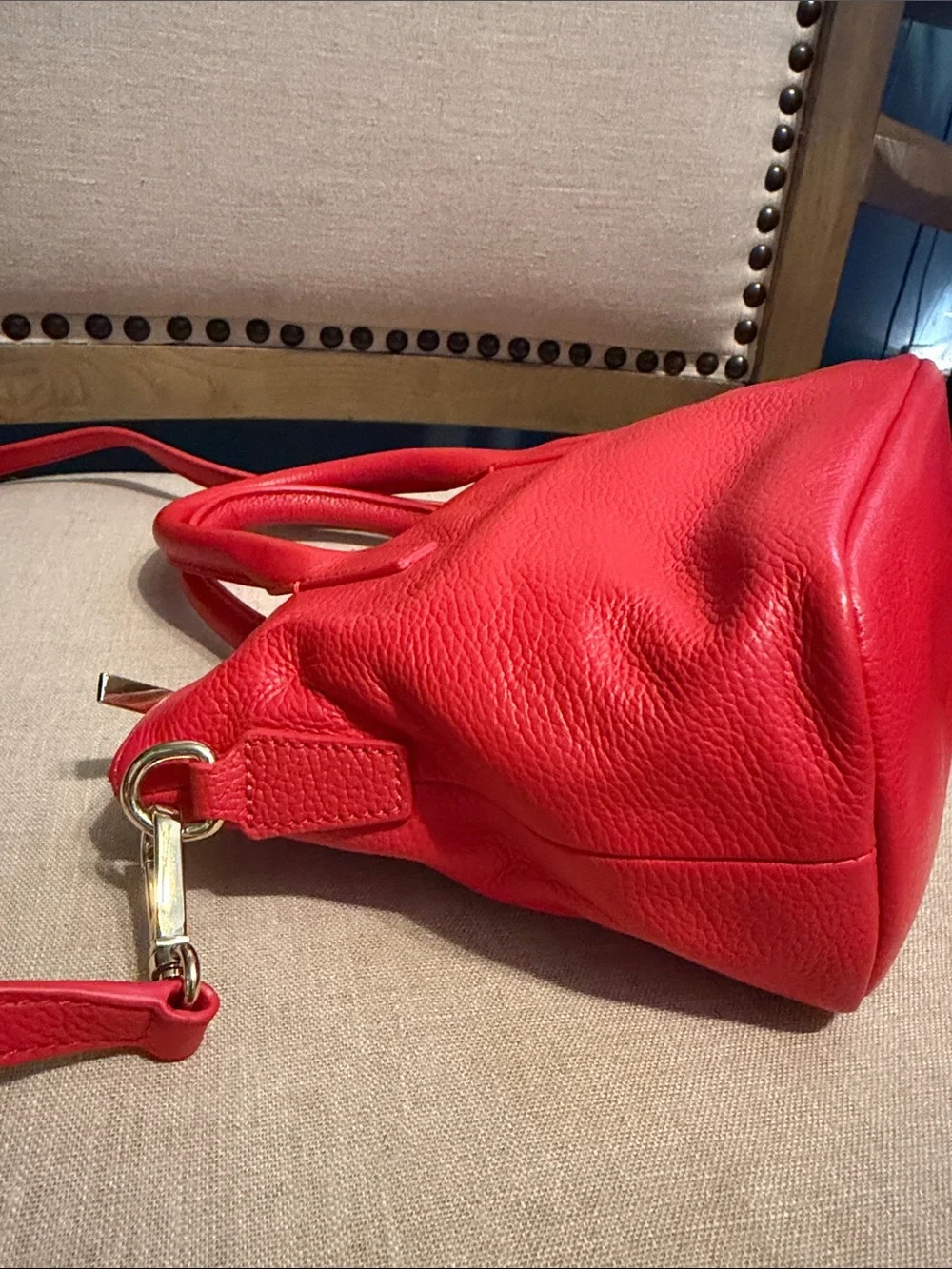Barneys New York “Monica” Vibrant Red Pebbled Leather Mini Tote/Satchel